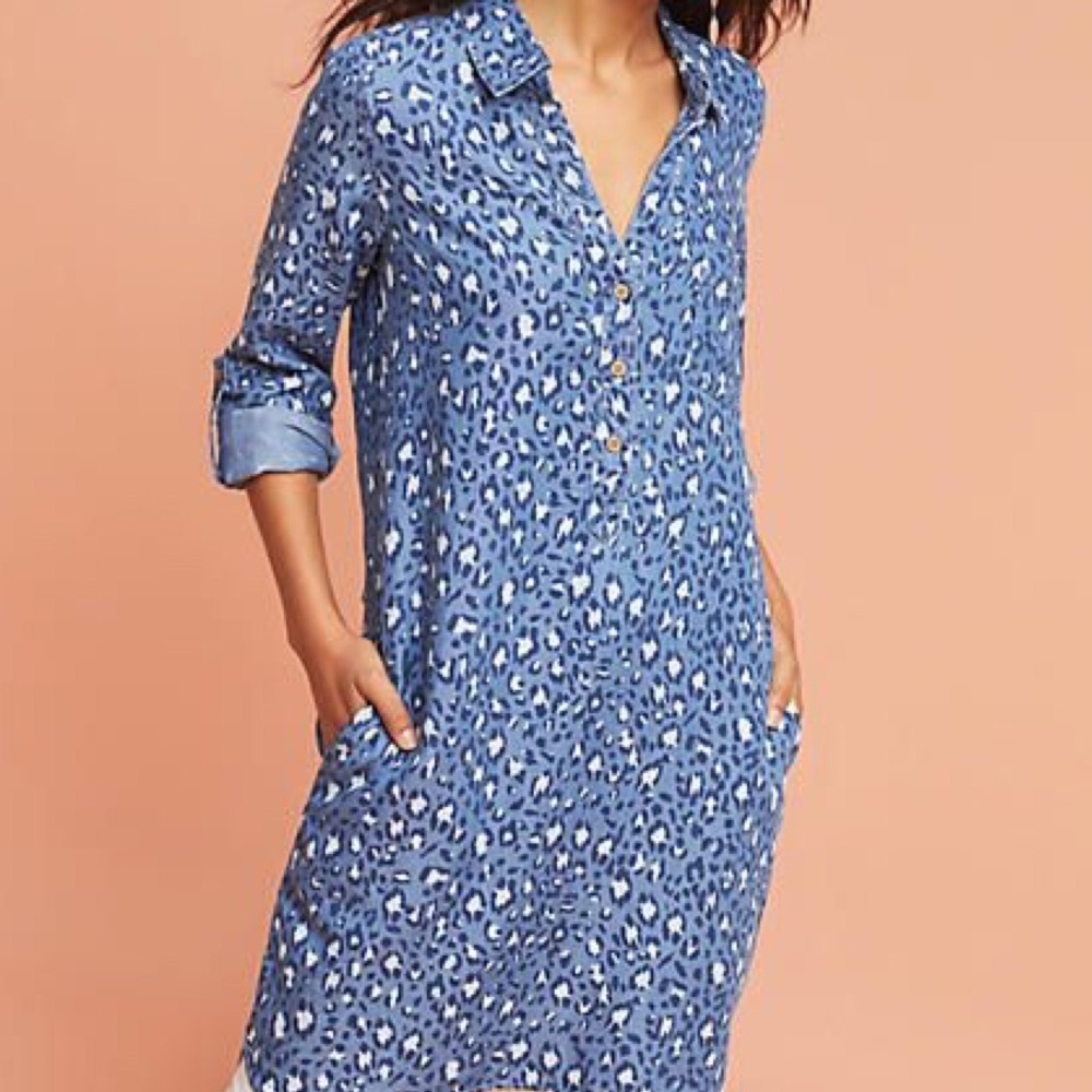 Anthropologie Kachel Leopard Denim Tencel Dress